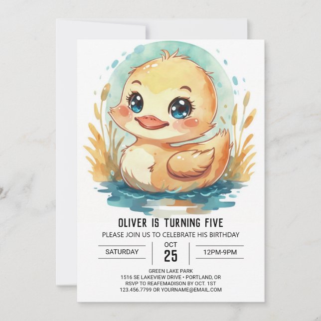 Convites Aniversário do Pato Elegante Editável (Frente)