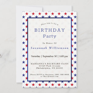 Convites Aniversário do Patriótico Vermelho Azul