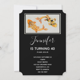 Convites Aniversário do Peixe Koi, na moda Dourado