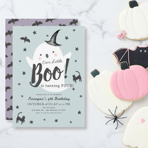 Convites Aniversário do Pequeno Boo Ghost Halloween Blue Bo