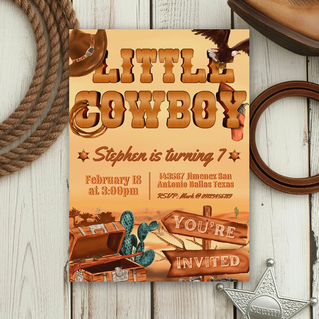 Convites Aniversário do Pequeno Cowboy (Little Cowboy -  Boy Birthday Invitation)