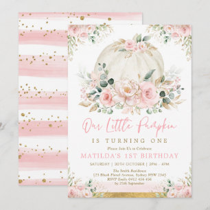 Convites Aniversário do Pequeno Pumpkin Blush Floral Rosa Q