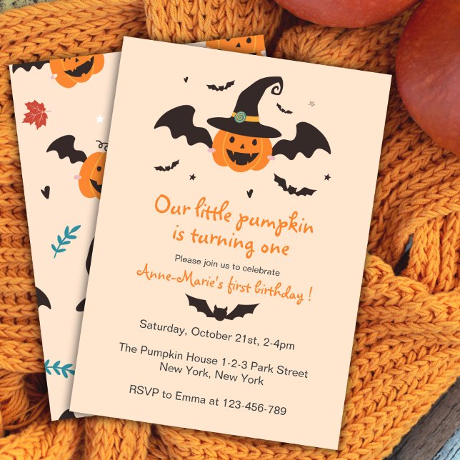 Convites Aniversário do Pequeno Pumpkin Halloween (little pumpkin is turning one. Halloween Birthday Party Invitation for Autumn Fall Birthday kids.)