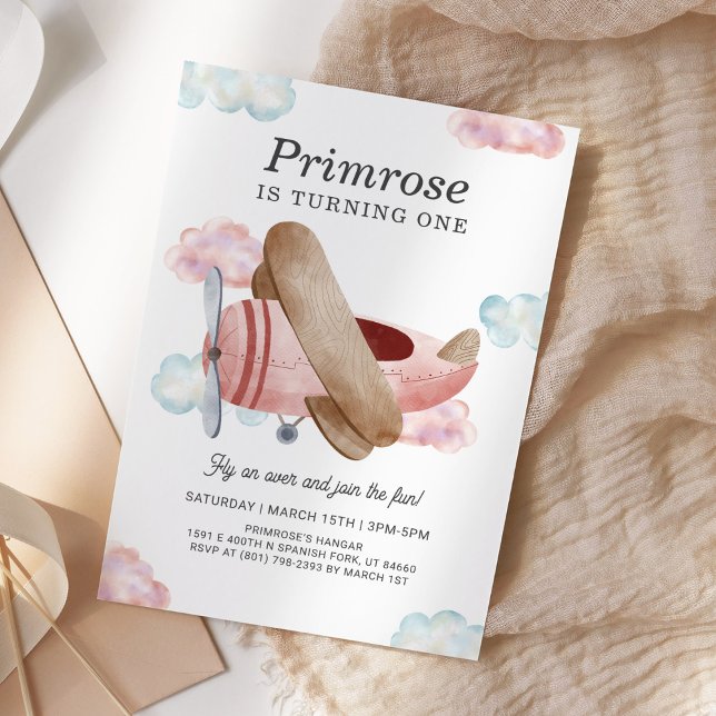 Convites Aniversário do Piloto de Avião Rosa Vintage (Criador carregado)