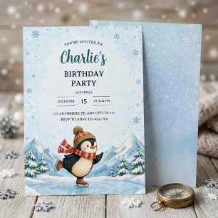 Convites Aniversário do Pinguim de Patinação no Gelo do Win