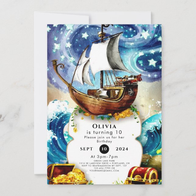 Convites Aniversário do Pirata de Barcos para Crianças (Frente)