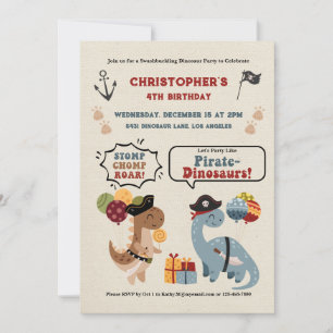 Convites Aniversário do Pirata do Dinossauro do Stomp Chomp