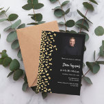 Convites Aniversário do prêmio de fotografia em ouro preto<br><div class="desc">Um moderno,  elegante e convite. Um fundo preto decorado com confete de ouro falso. Personalize e adicione fotos,  um nome e detalhes da festa. Texto branco.</div>