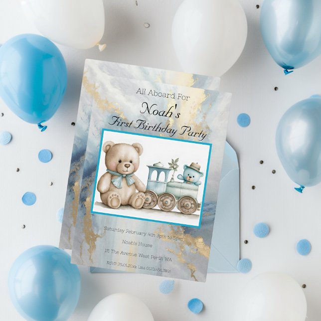 Convites Aniversário do Primeiro Ano (All Aboard First Birthday Party Invitation)