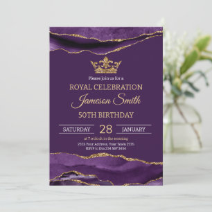 Convites Aniversário do Príncipe Roxo Dourado Real