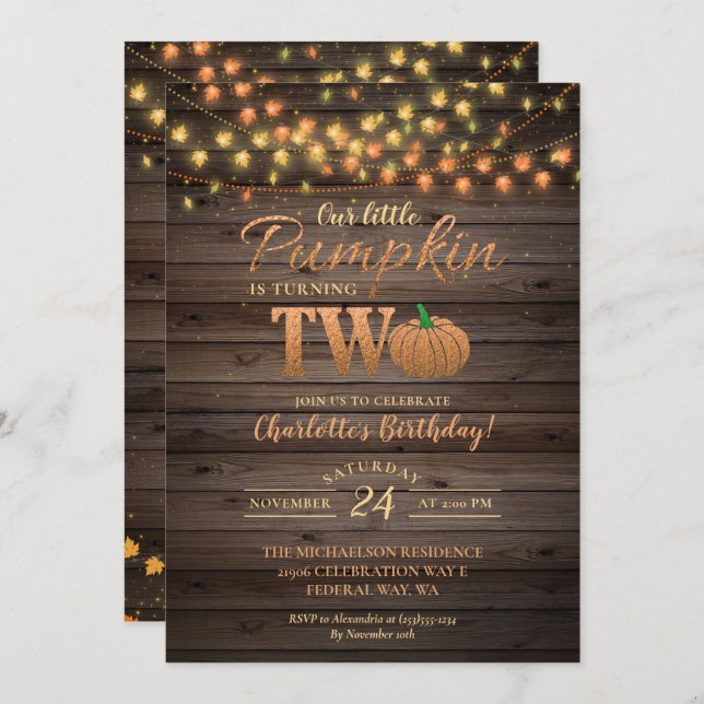 Convites Aniversário do Pumpkin Autumn Rustic Fall Country (Frente/Verso)