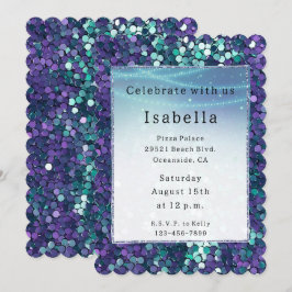 Convites Aniversário do Purple Aqua Sparkle Glitzy Sereia