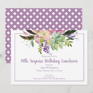 Convites Aniversário do Purple Watercolor Floral 90 Surpri