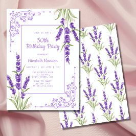 Convites Aniversário do Quadro Antiquado de Lavanda Roxo El
