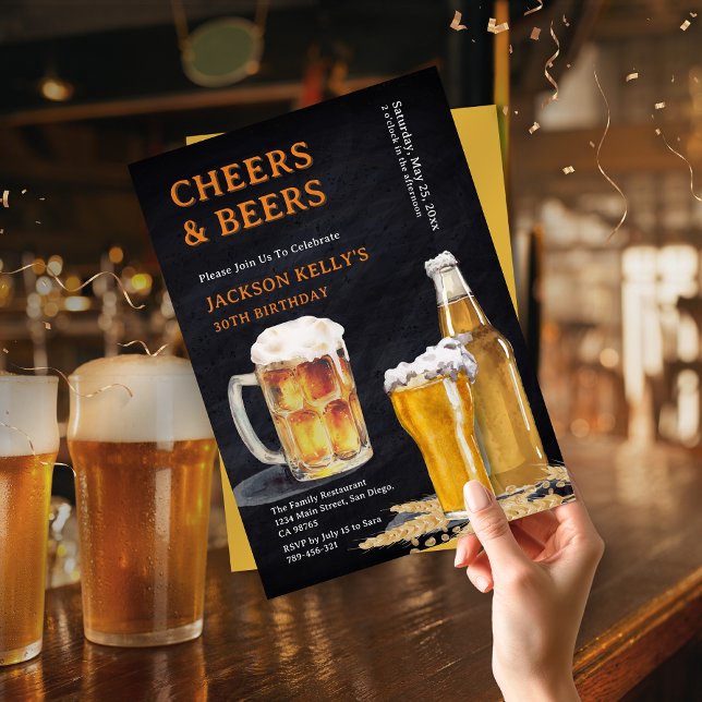 Convites Aniversário do Quadro Preto Moderno de Barras e Be (Chic Navy Blue Beer Label Brewery Theme Birthday Invitation)