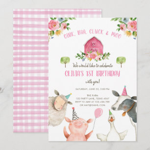 Convites Aniversário do Quartel de Gingham Rosa