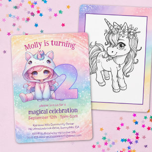Convites Aniversário do Rainbow Magical Chibi Unicorn