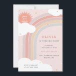 Convites Aniversário do Rainbow, Sun e Clouds Kid Base rosa<br><div class="desc">Um convite de aniversário infantil para a festa do Rainbow.</div>