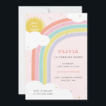 Convites Aniversário do Rainbow, Sun e Clouds Kid Rosa1<br><div class="desc">Um convite de aniversário infantil para a festa do Rainbow.</div>