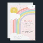 Convites Aniversário do Rainbow, Sun e Clouds Kid Rosa1<br><div class="desc">Um convite de aniversário infantil para a festa do Rainbow.</div>