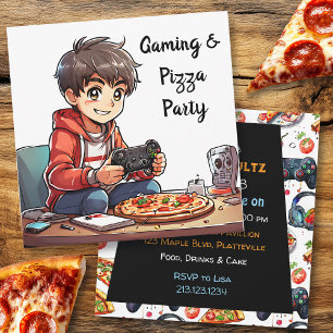 Convites Aniversário do Rapaz do Vídeo Gaming e Pizza Party