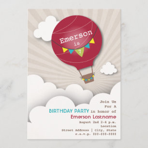 Convites Aniversário do Red Hot Air Balloon e das Nuvens