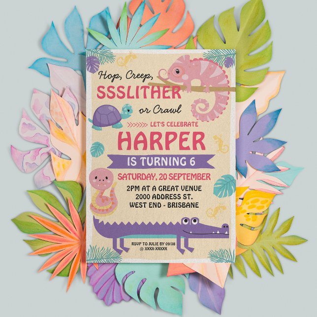 Convites Aniversário do Réptil da Rapariga do Scales and Ta (Criador carregado)