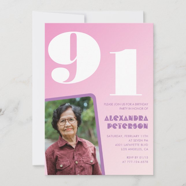 Convites Aniversário do Retro Photo Pink 91rua (Frente)