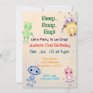 Convites Aniversário do Robô Beep Boop Bop