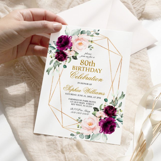 Convites Aniversário do Rosa púrpura e rosa pincelado em qu (Criador carregado)