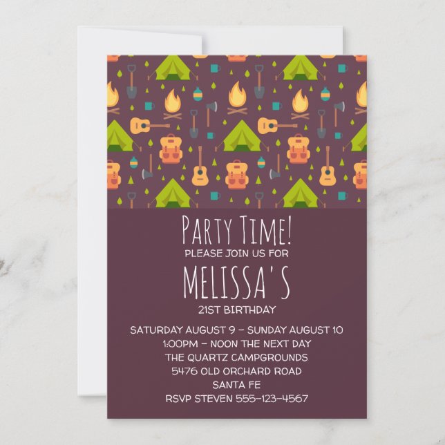 Convites Aniversário do Rustic Camping Patters e Guitarras (Frente)