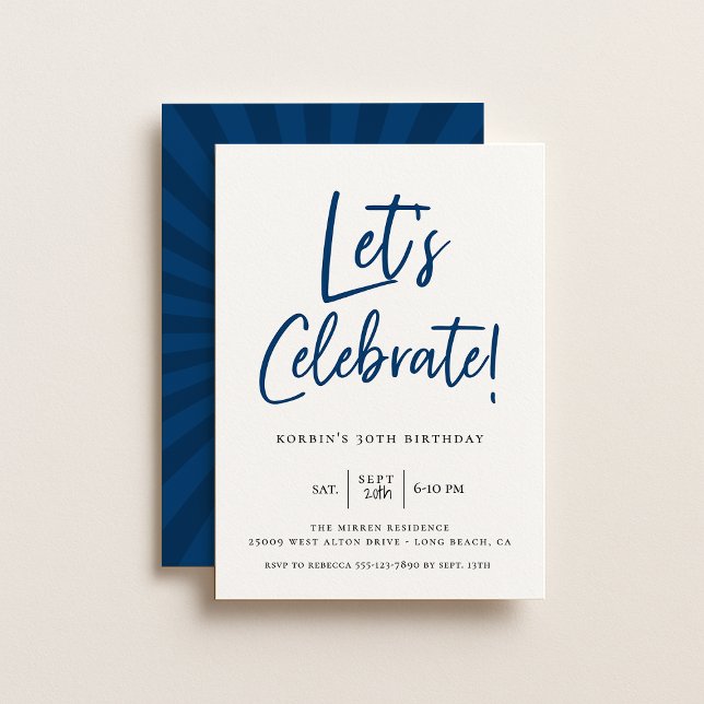 Convites Aniversário do Script Azul Moderno Celebrado pelo  (Criador carregado)