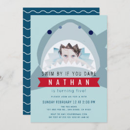 Convites Aniversário do Shark Light Blue Piscina Boy
