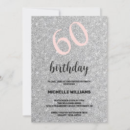 Convites Aniversário do Silver Glitter Black Blush Calliogr