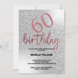 Convites Aniversário do Silver Glitter Coral Calliographic