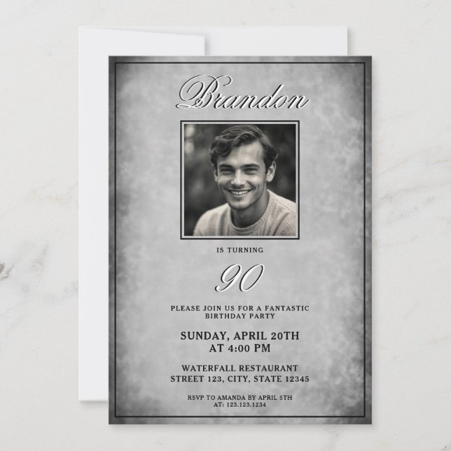 Convites Aniversário do Simples 90 de Fotografia de Imagem  (Frente)