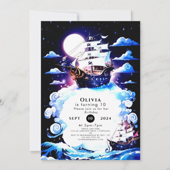 Convites Aniversário do Simples Navio Pirata para Crianças (Frente)