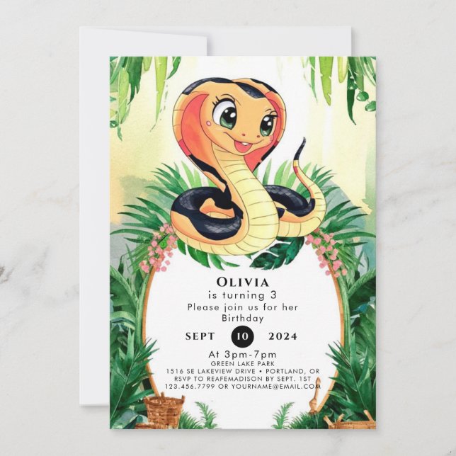 Convites Aniversário do Simples Répteis Cobra (Frente)