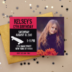 Convites Aniversário do skate cor-de-rosa, conselho Skate, 