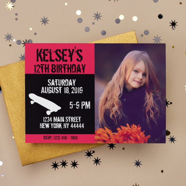 Convites Aniversário do skate cor-de-rosa, conselho Skate,  (Criador carregado)