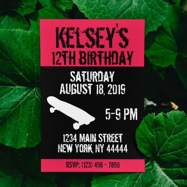 Convites Aniversário do skate cor-de-rosa, conselho Skate,  (Criador carregado)