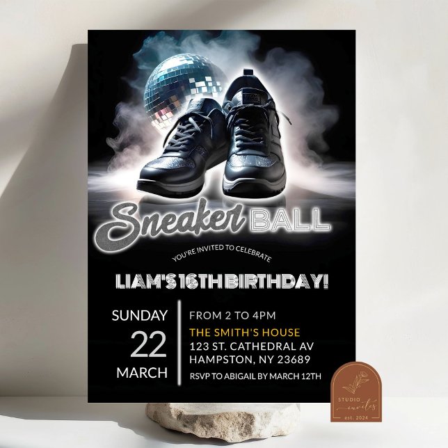 Convites Aniversário do Sneakerball de Disco Branco e Prata (Criador carregado)