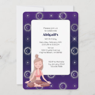 Convites Aniversário do Sol Místico Roxo e Meditação Lua
