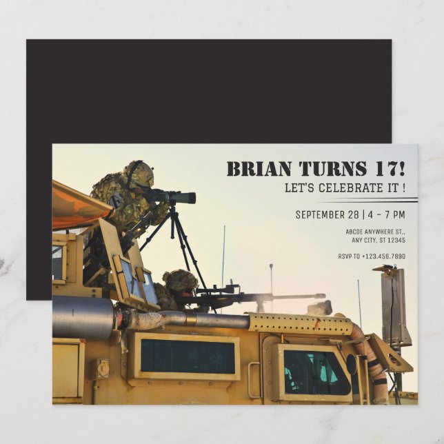 Convites Aniversário do soldado militar (Frente/Verso)