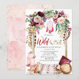 Convites Aniversário do Sonho de Boho Dourado Rosa