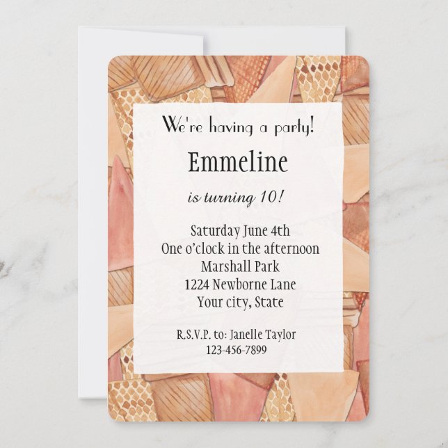 Convites Aniversário do sorvete Cones (Verso)