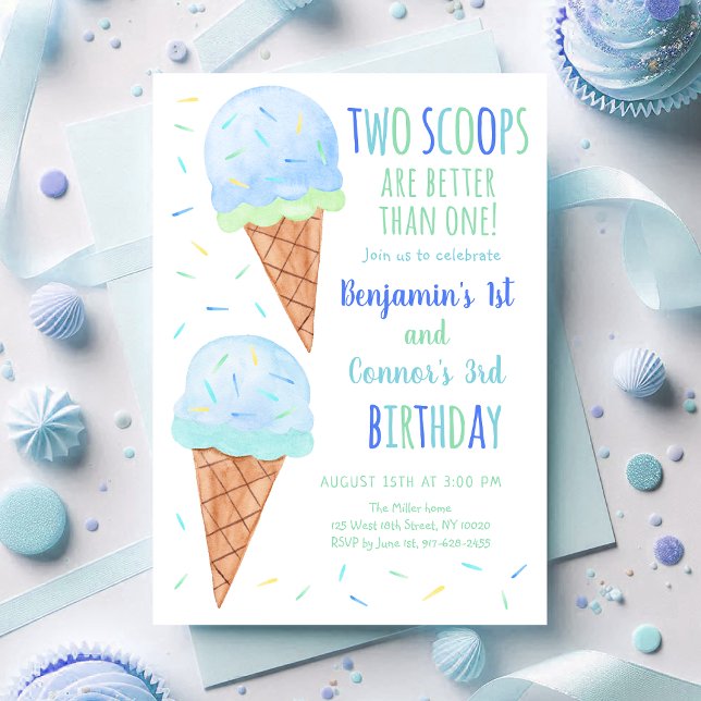 Convites Aniversário do Sorvete do Blue Boy Two Scoops (Criador carregado)