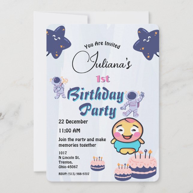 Convites Aniversário do Space Explorer - Astronautas e Estr (Frente)