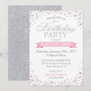 Convites Aniversário do Sparkle Silver Glitter e do Sprink