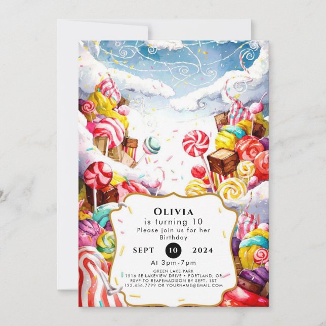 Convites Aniversário do Sprinkle Candyland Encantado (Frente)